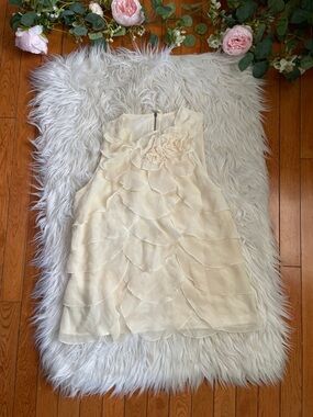 Anthropologie Ivory Silk Chiffon Floral Petal Layered Tank Romantic Top